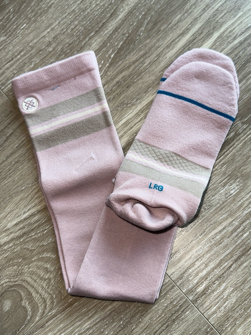 Stance Pink Striped Crew Socks with Beige Accents